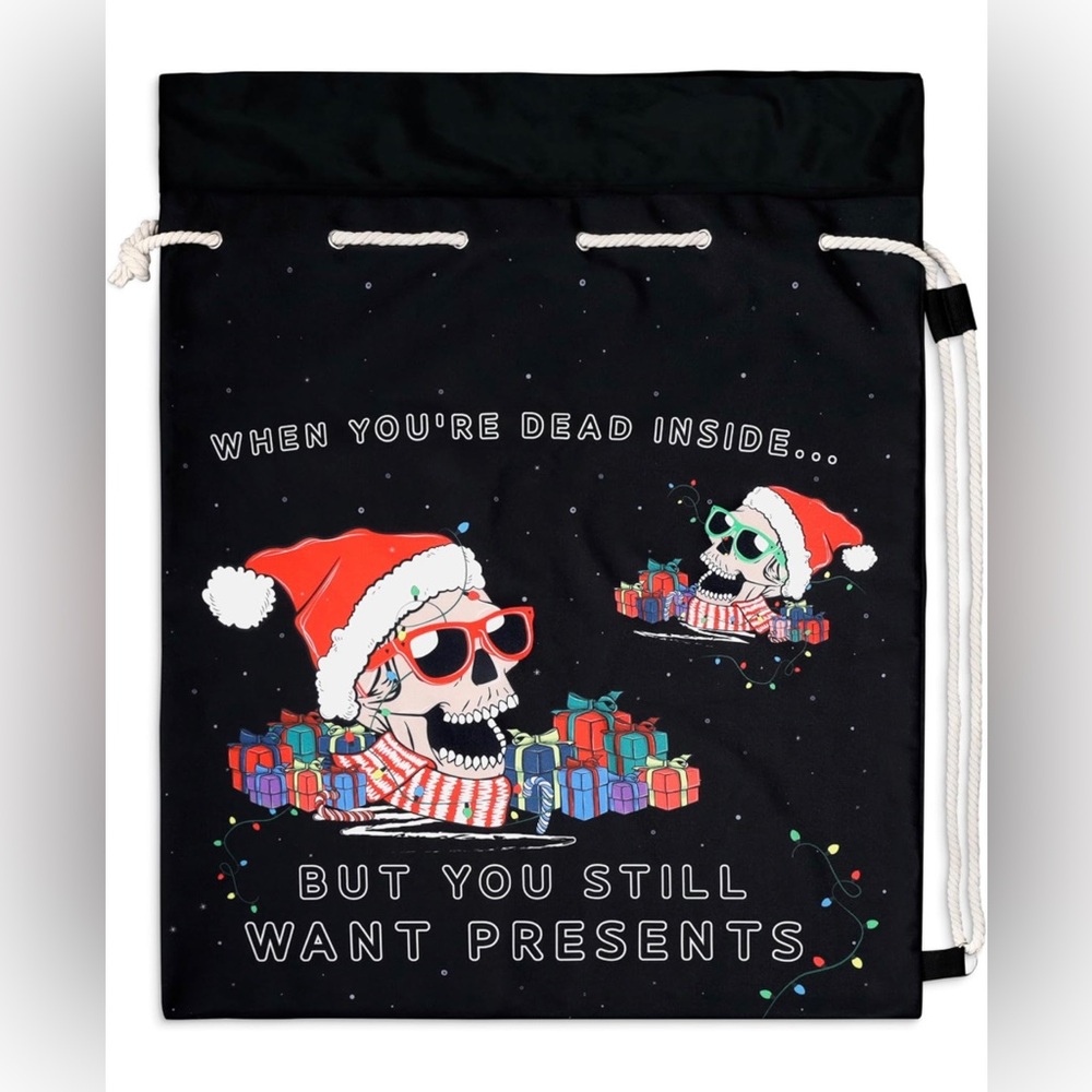 NWT Black Santa Sack - Dead Inside Cotton Canvas Christmas Bag Large 30 x 24 in